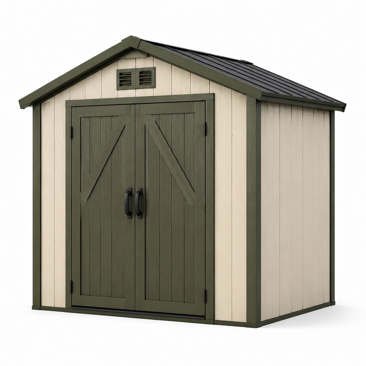 Abri de jardin en polypropylène avec toit en pente 200cm x 180cm x 210cm vert/beige