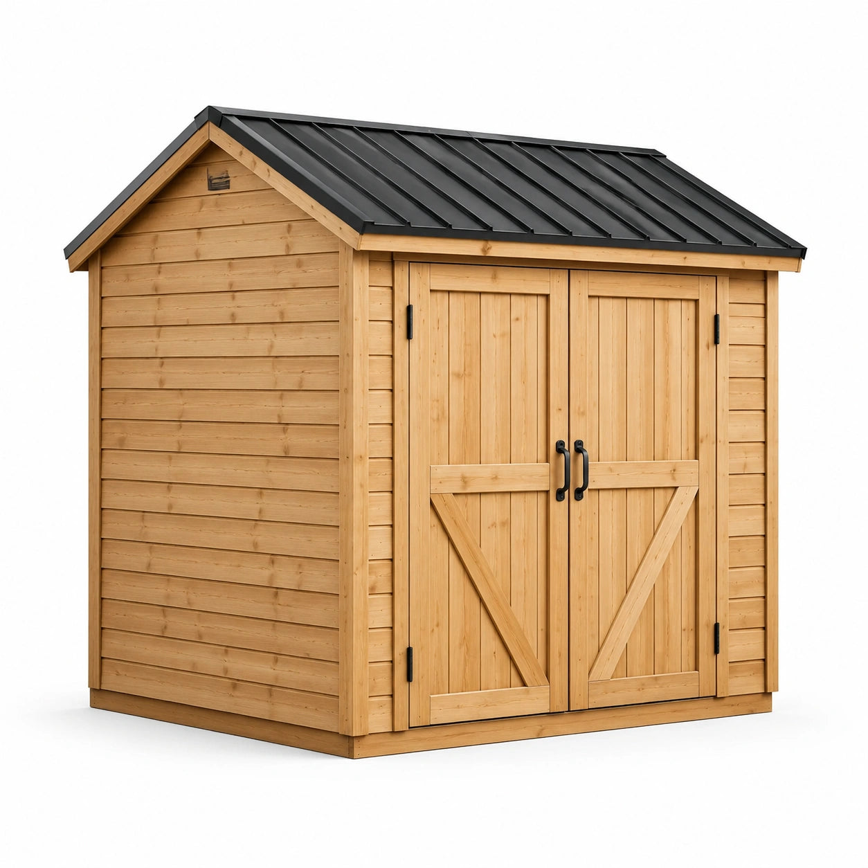 Abri de jardin en bois massif avec toit en tôle noire