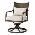 Fauteuil pivotant en métal avec assise tressée et coussins en polyester beiges