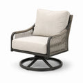 Fauteuil pivotant en métal et corde avec coussins crème
