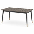 Table de jardin rectangulaire en bois et métal avec embouts en laiton