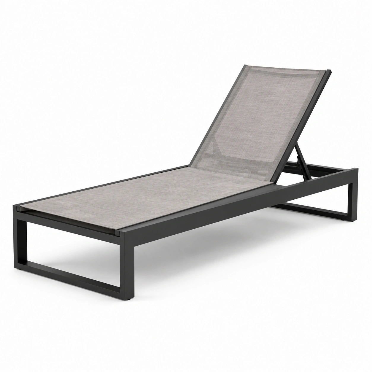 Chaise Longue d'Extérieur en Aluminium et Textilène Noir/Gris