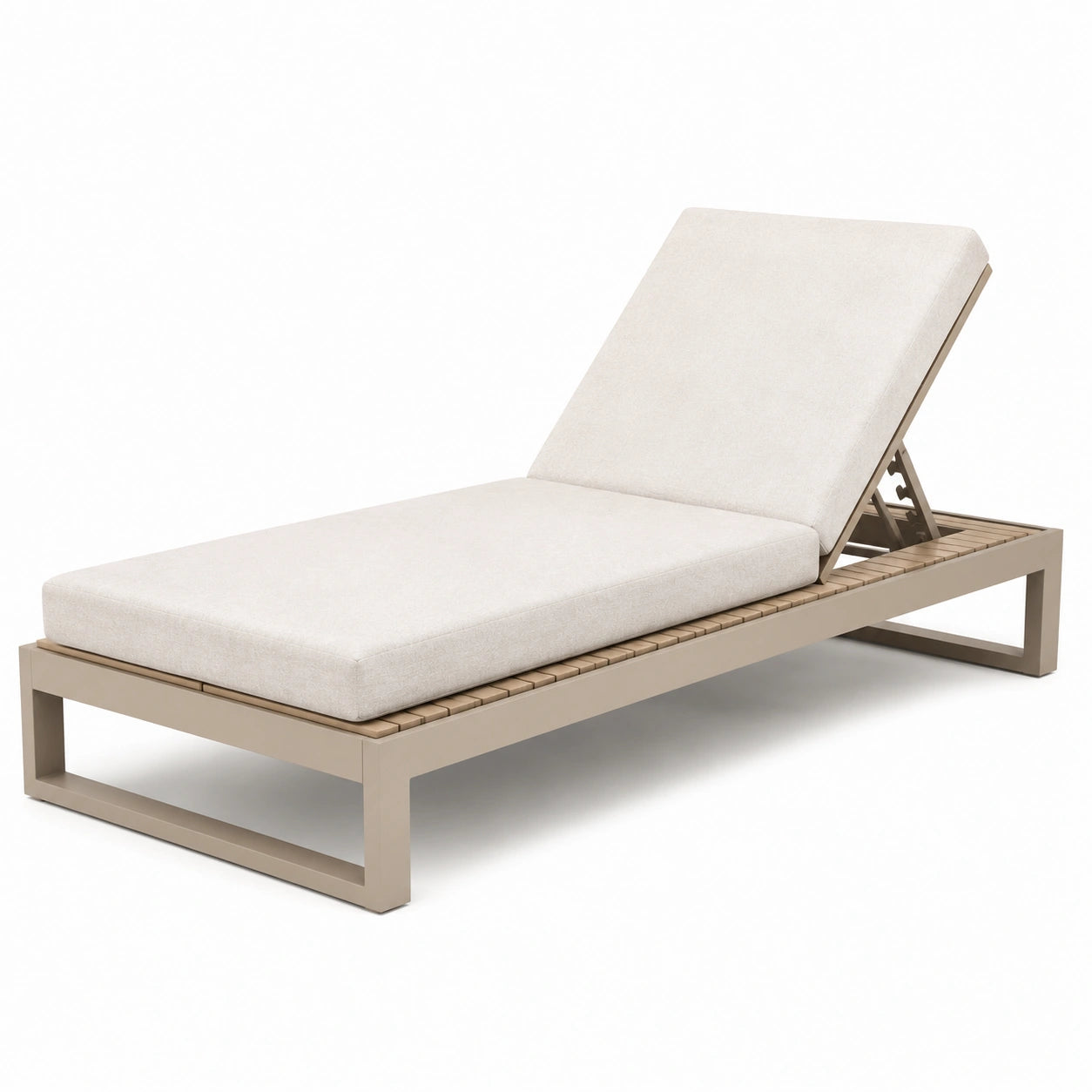Chaise longue en aluminium beige avec coussin en polyester blanc