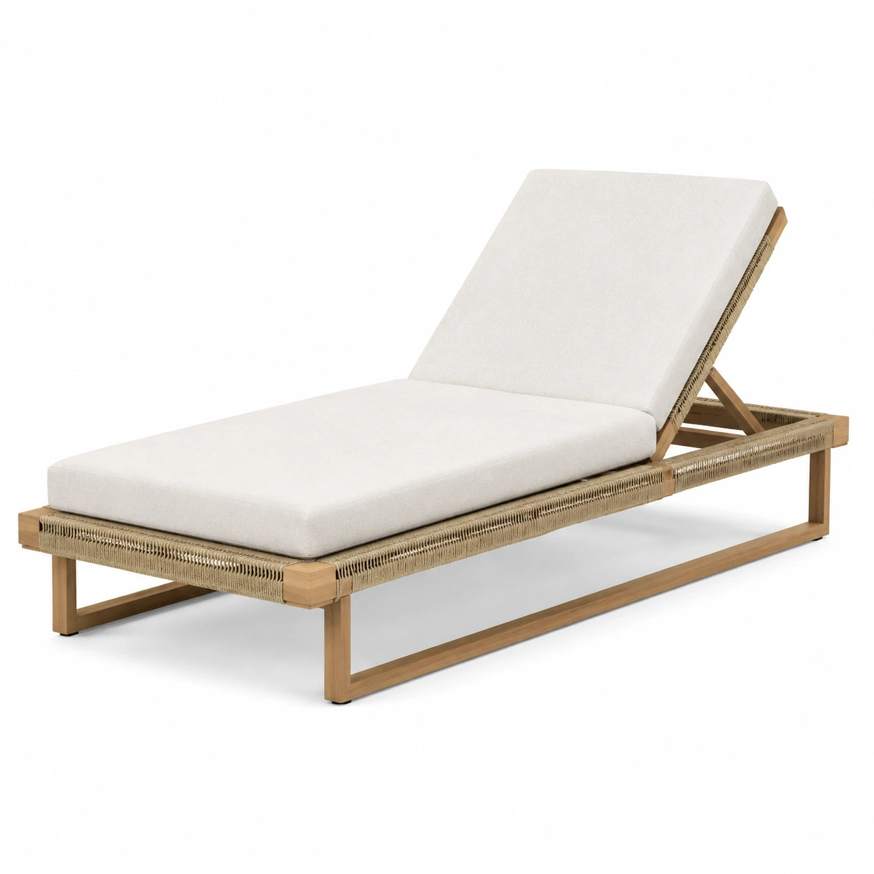 Chaise longue en bois d'acacia et corde polyester blanc