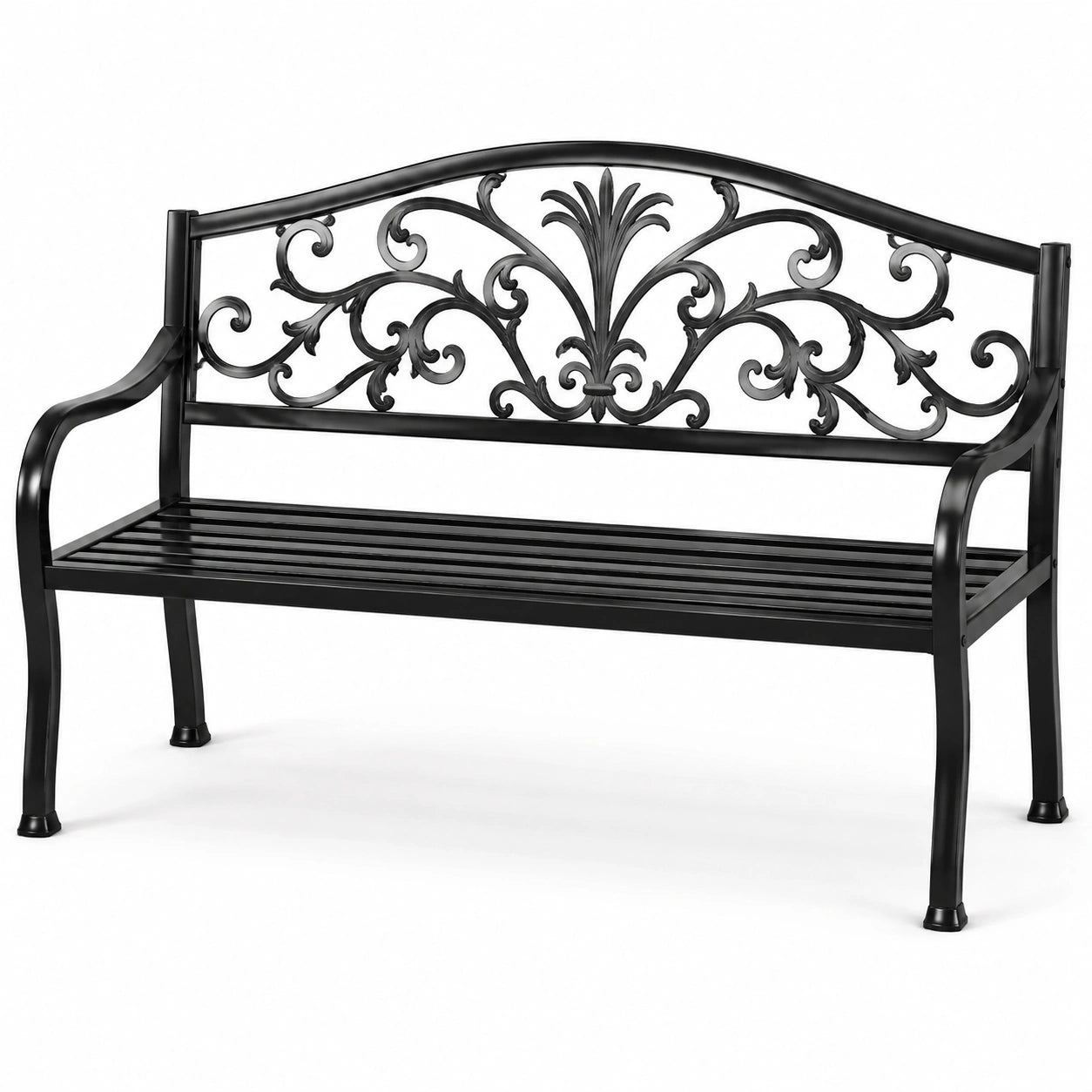 Banc de jardin en métal avec dossier ornemental noir