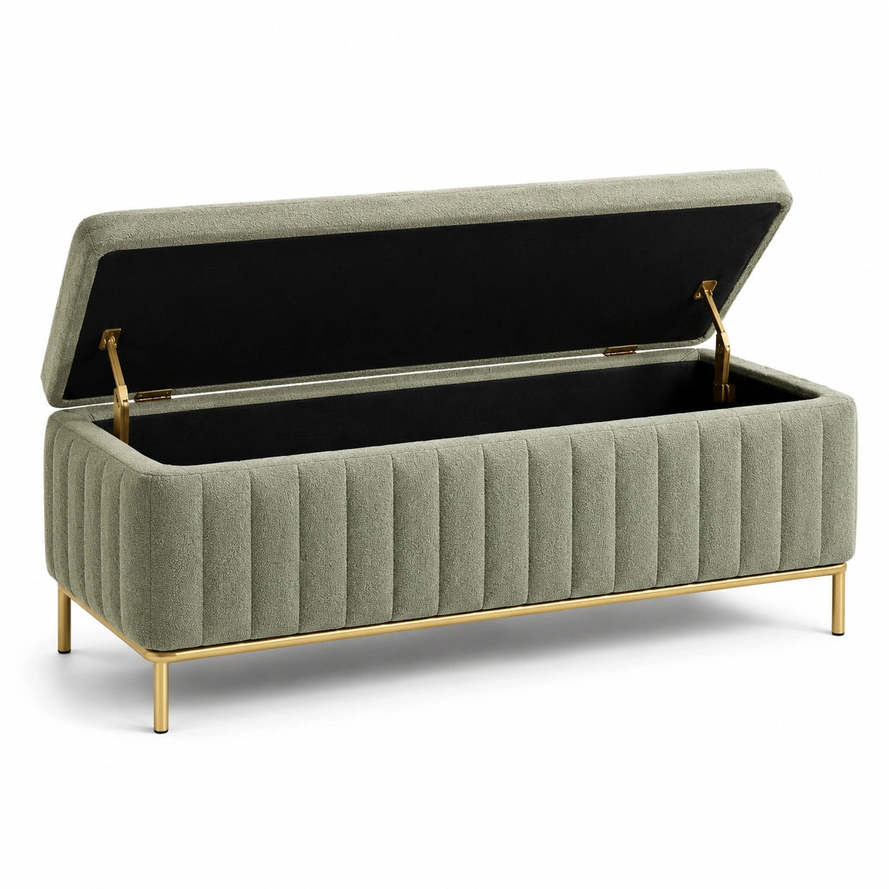 Banc de rangement en tissu avec pieds en métallique doré 120 cm vert
