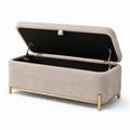 Banc de rangement en tissu avec structure en métal doré et polyester 120x40x45 cm beige