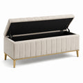 Banc de rangement en tissu avec pieds en métal doré 120 cm beige