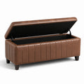 Banc de rangement en cuir PU marron avec pieds en bois massif