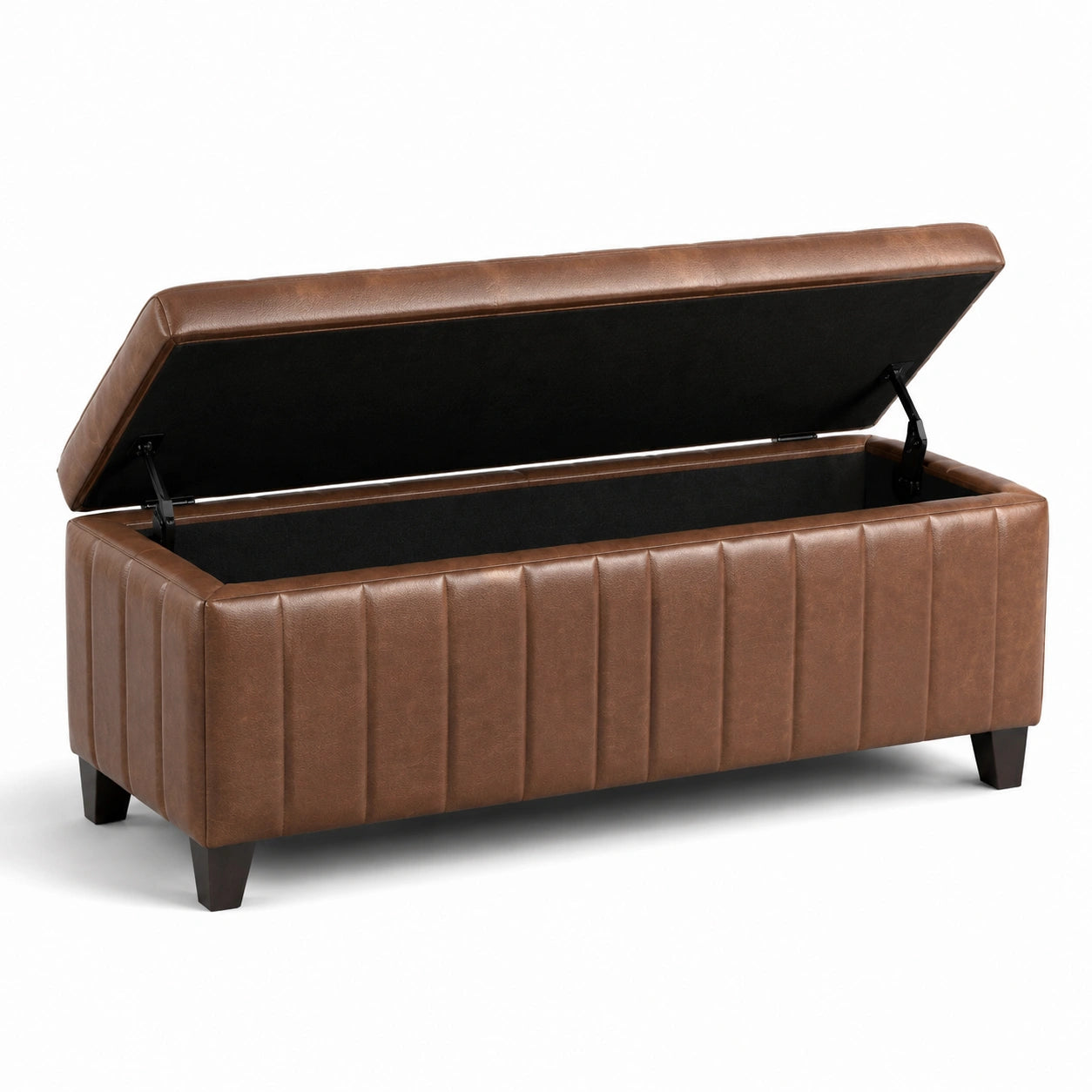 Banc de rangement en cuir PU marron avec pieds en bois massif