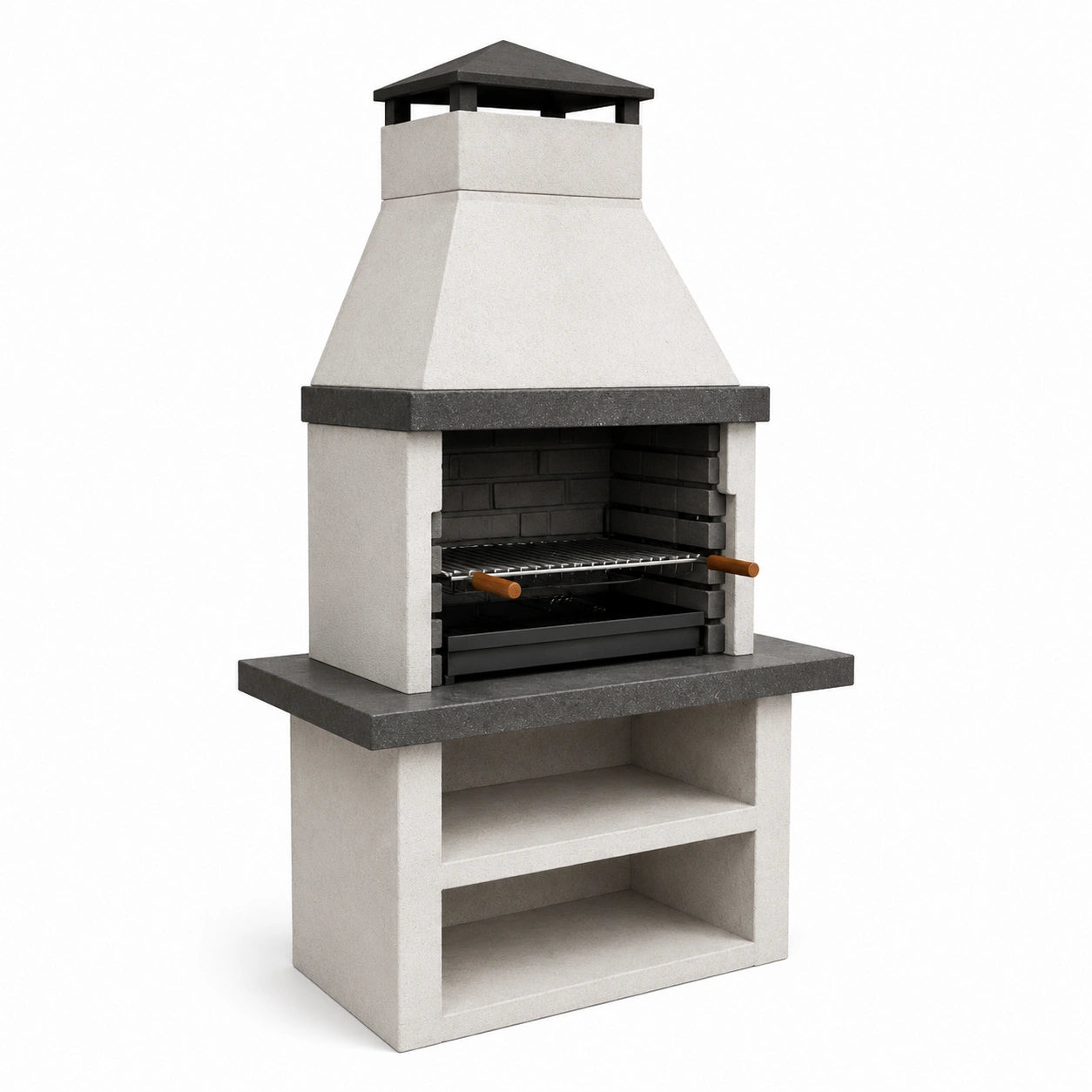 Barbecue en béton avec cheminée et grille en acier inoxydable