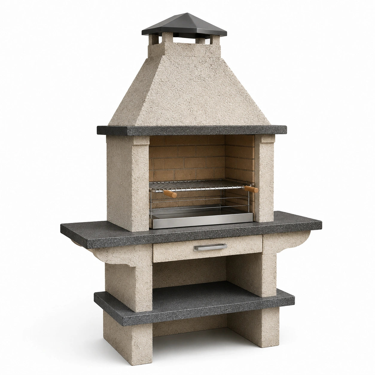 Barbecue en béton réfractaire avec grille en acier inoxydable 140x70x190 cm gris/noir