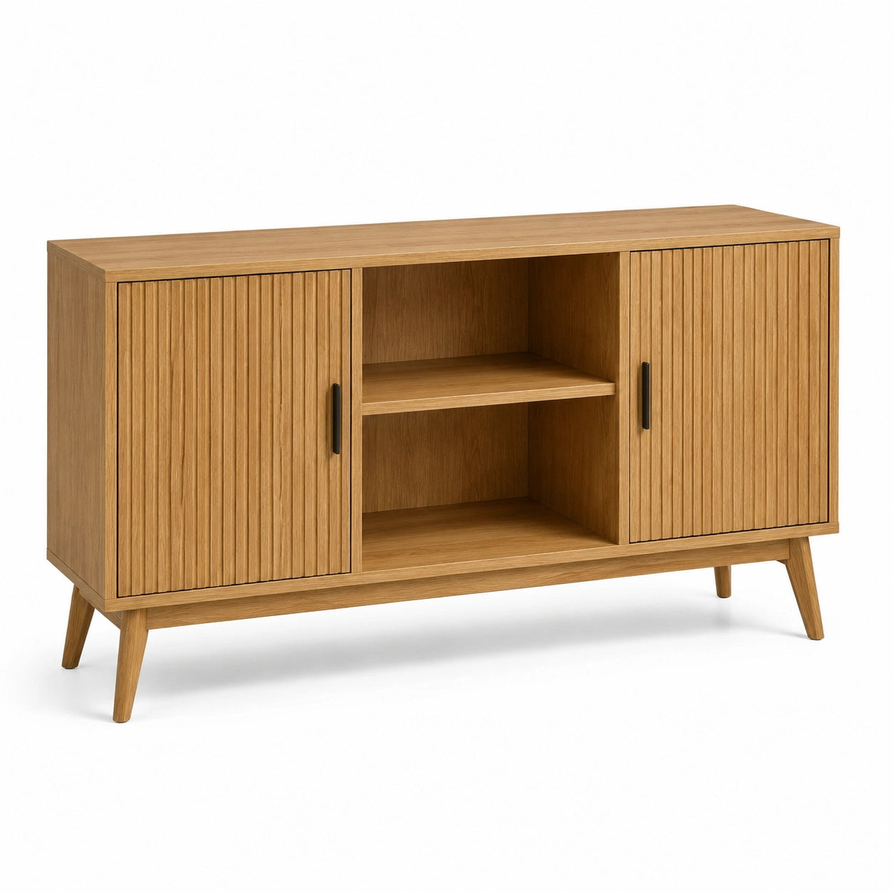 Buffet en bois avec 2 portes et 2 étagères en chêne 150x40x80 cm marron