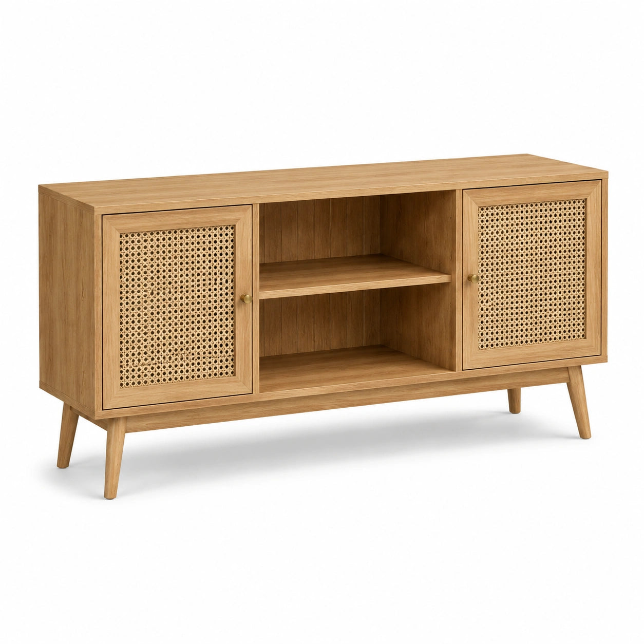 Buffet en bois de chêne avec portes en rotin