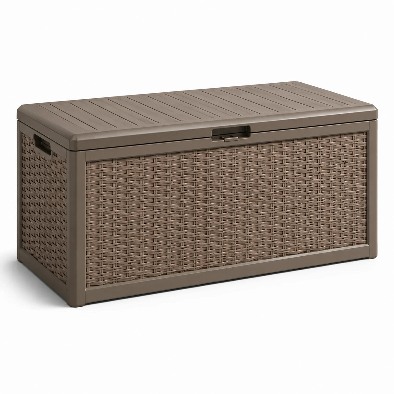 Coffre de rangement extérieur en plastique effet rotin brun 120 x 55 x 60 cm