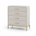 Commode en bois avec tissu en lin beige et cadre en métal