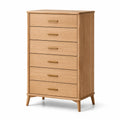 Commode en bois chêne clair avec 6 tiroirs et poignées en métal