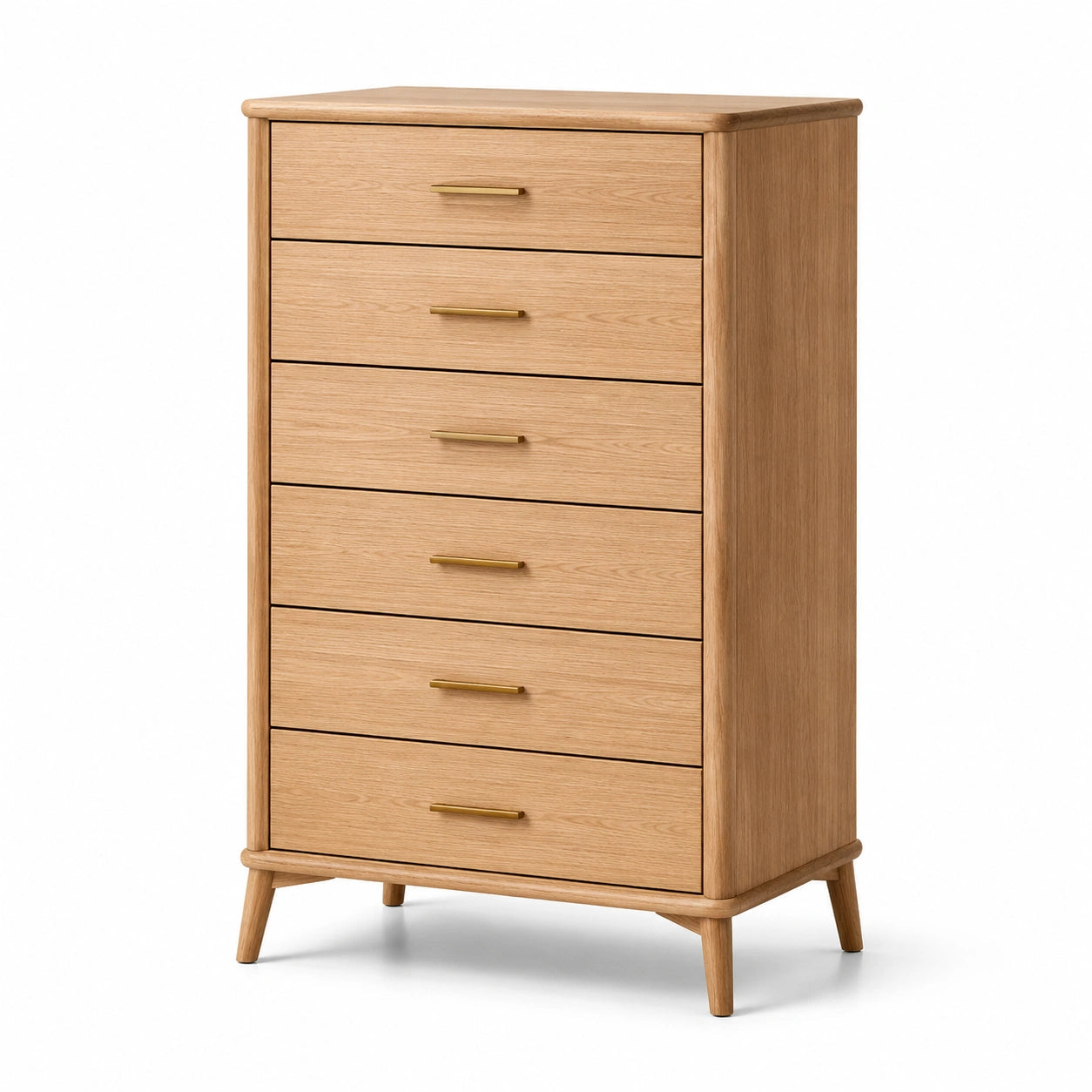 Commode en bois chêne clair avec 6 tiroirs et poignées en métal
