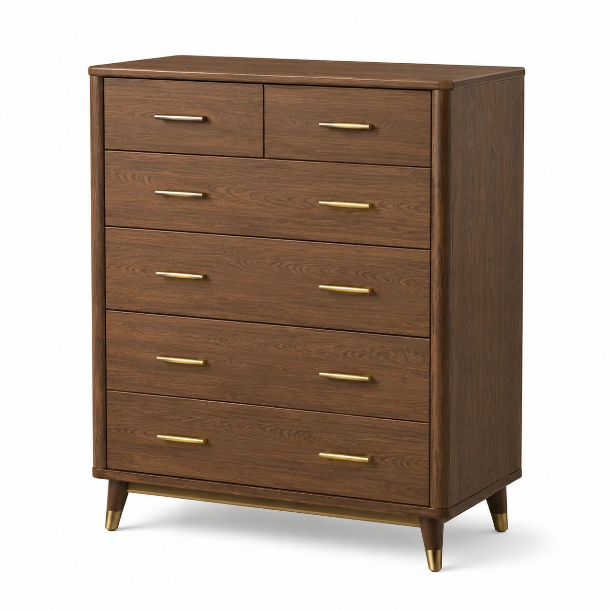 Commode en bois avec 5 tiroirs et poignées dorées