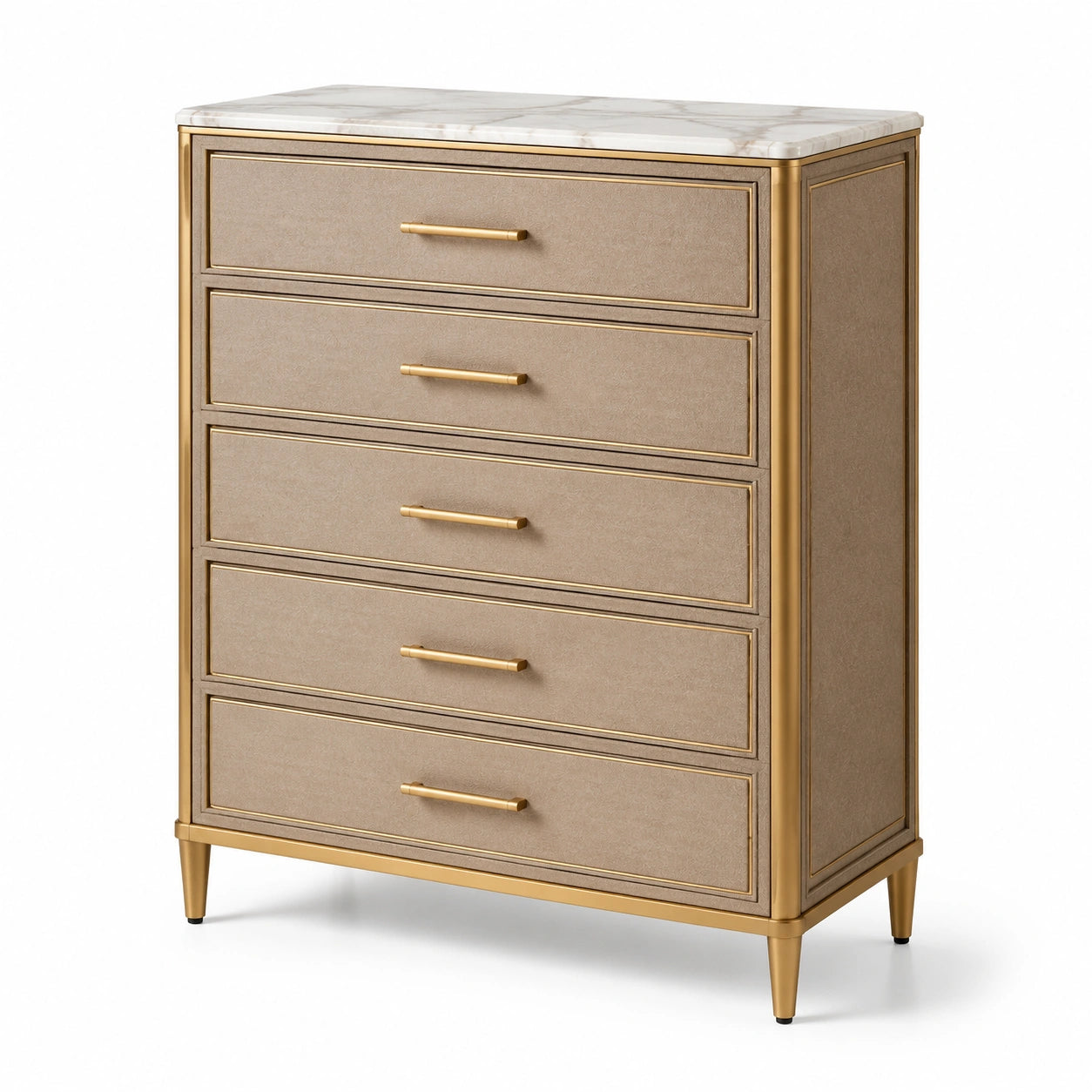 Commode en bois et laiton avec dessus en marbre