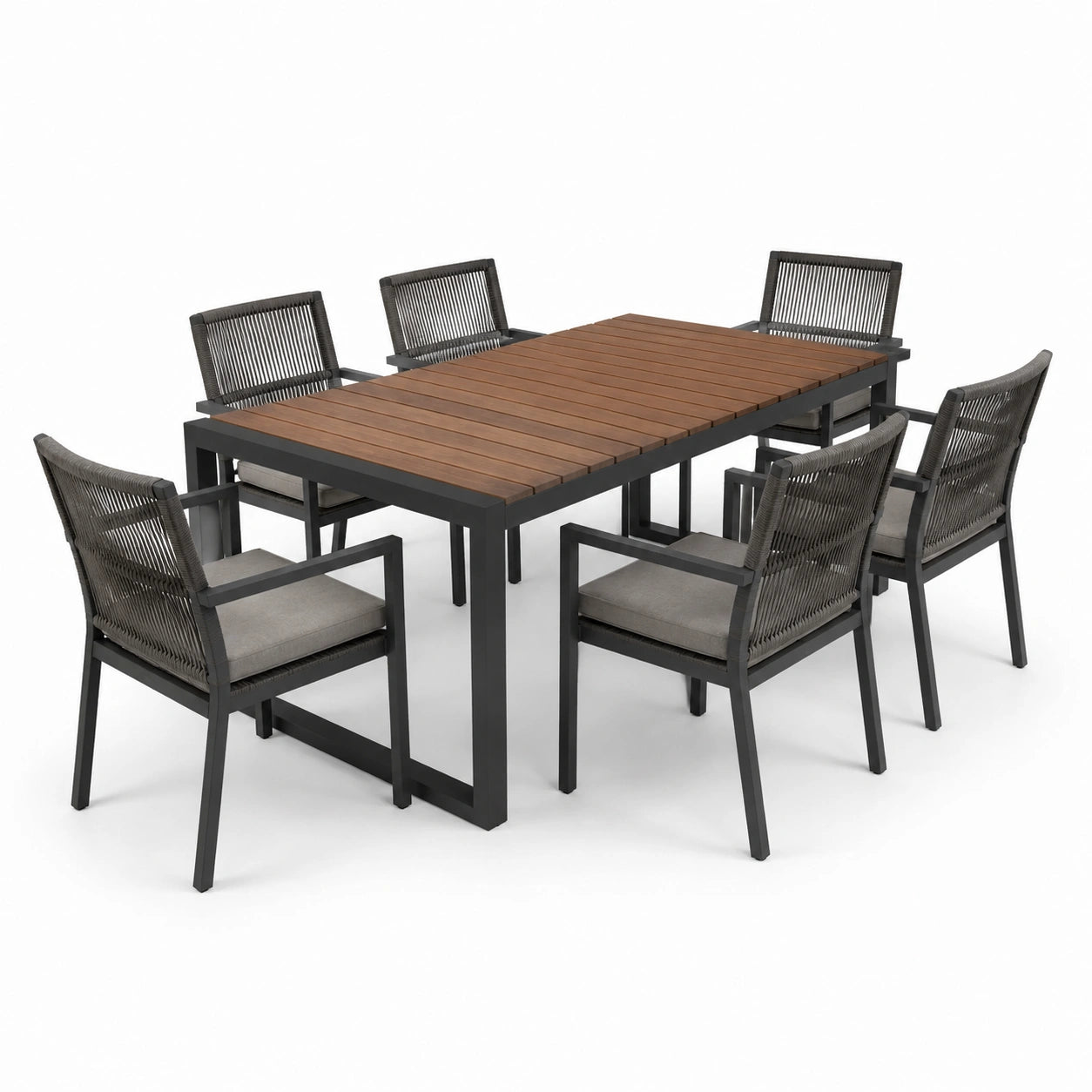 Ensemble de salle à manger extérieure en aluminium, acacia et polyester anthracite/marron