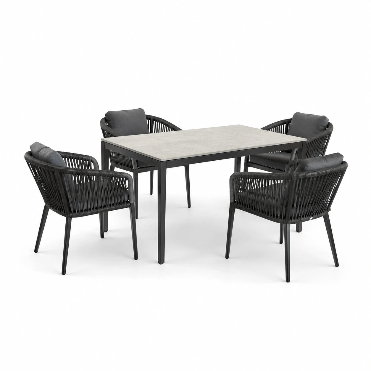 Ensemble de jardin en aluminium avec table et chaises en corde synthétique gris